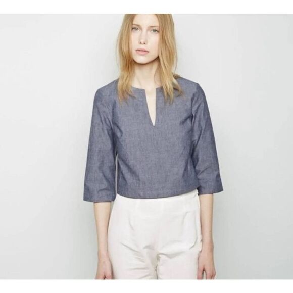 Apiece Apart Victory Cropped Top Blue Chambray Size 6 - Picture 1 of 5